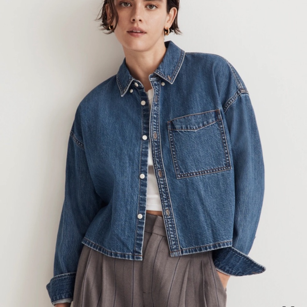 Denim Oversized Button-Down Shirt in Sander Wash